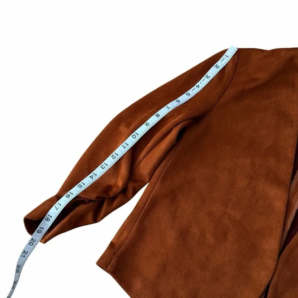 Bar III Faux Suede Open Front Jacket in Dark Clay – Size S (BNWT)
